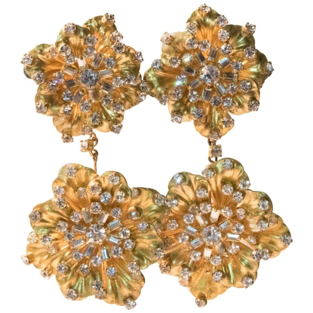 Coco Chanel Style Gilt Gold and Rhinestone Stamped
